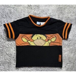 Vintage Disney Tigger Toddler Jersey Shirt 24M Black Orange 90s Thick Cotton Tee